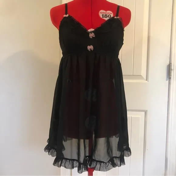 🎁 2 FOR $60 Betsy Johnson Intimates Sheer Lacey Teddy With Pink Bows