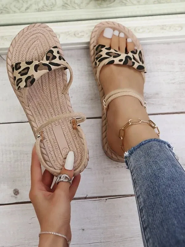 2023 spring barefoot leather flat sandals women's shoes new simple soft sole sandals  slippers