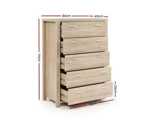 5 Chest of Drawers Tallboy Dresser Table Bedroom Storage Cabinet
