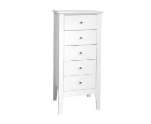 5 Tallboy Chest of Drawers Storage Cabinet Bedside Table Dresser White