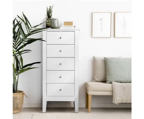 5 Tallboy Chest of Drawers Storage Cabinet Bedside Table Dresser White