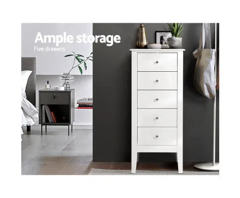 5 Tallboy Chest of Drawers Storage Cabinet Bedside Table Dresser White