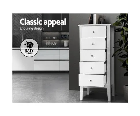 5 Tallboy Chest of Drawers Storage Cabinet Bedside Table Dresser White