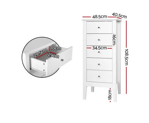 5 Tallboy Chest of Drawers Storage Cabinet Bedside Table Dresser White