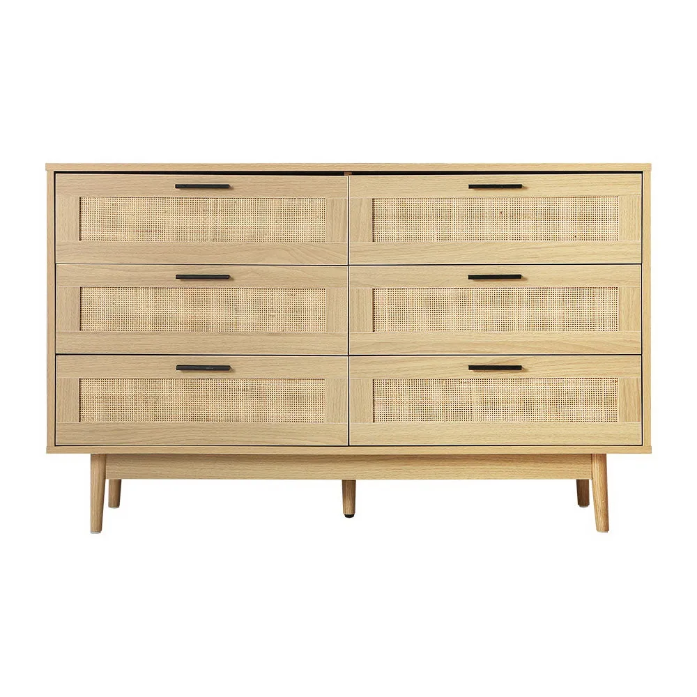 6 Chest of Drawers Rattan Tallboy Cabinet Bedroom Clothes Storage Wood