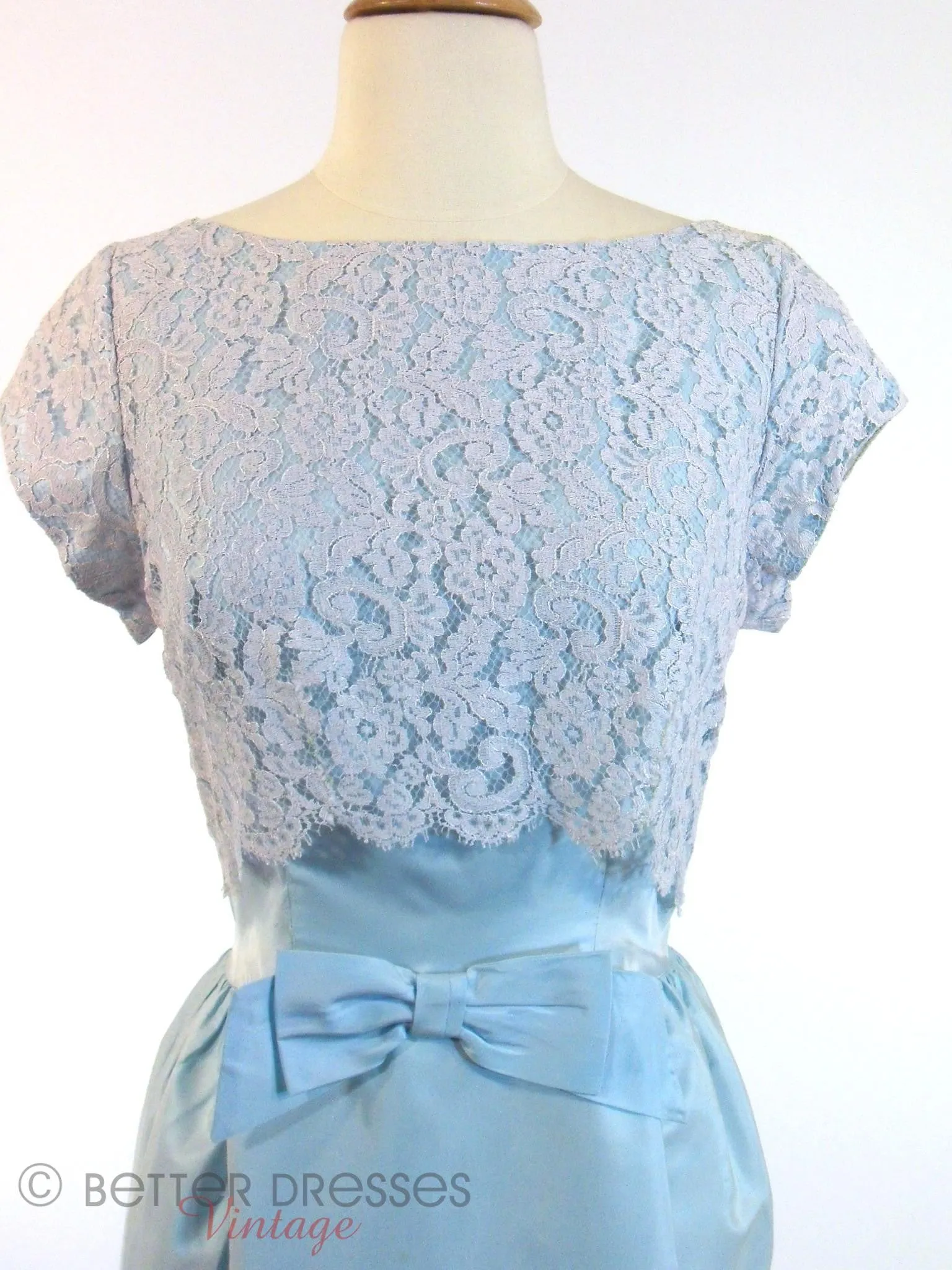 60s Light Blue Satin and Lace Gown