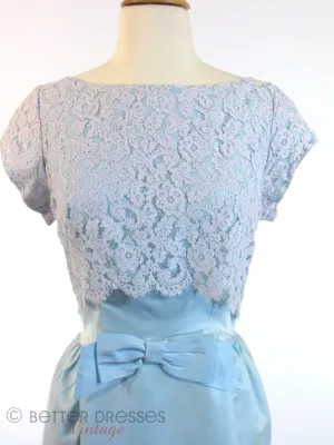 60s Light Blue Satin and Lace Gown