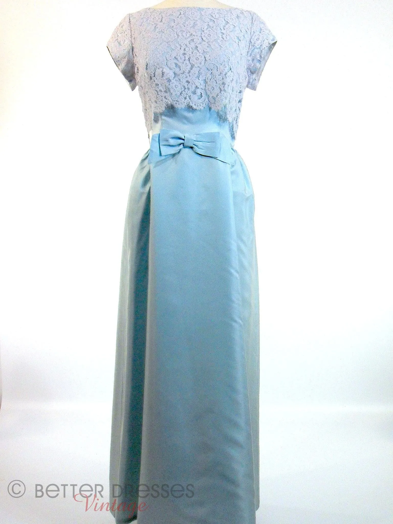 60s Light Blue Satin and Lace Gown