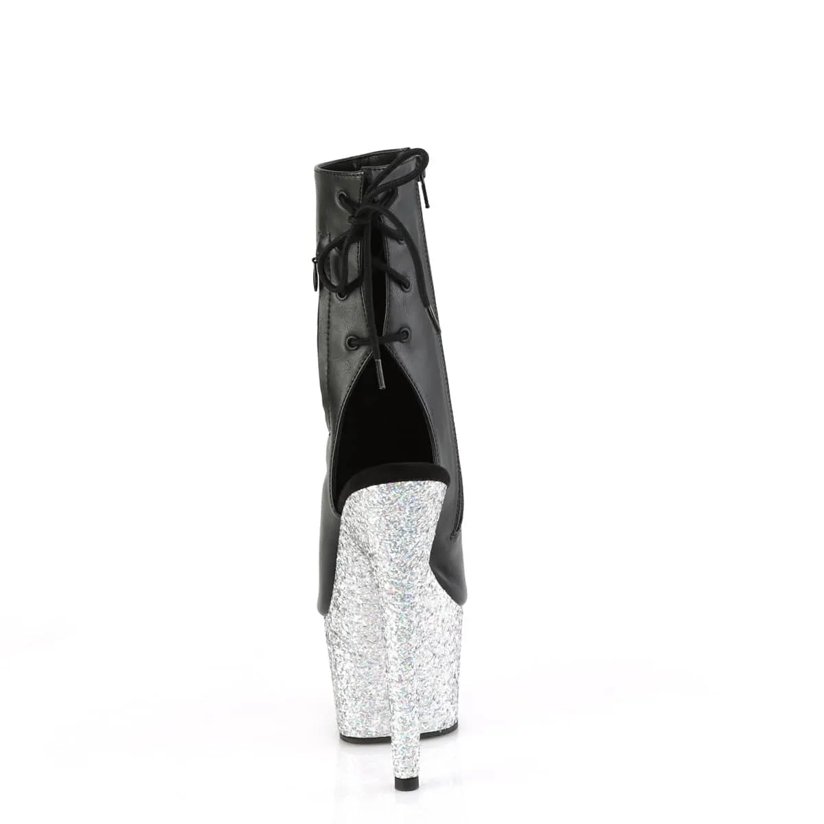 ADORE-1018LG Black & Silver Calf High Peep Toe Boots