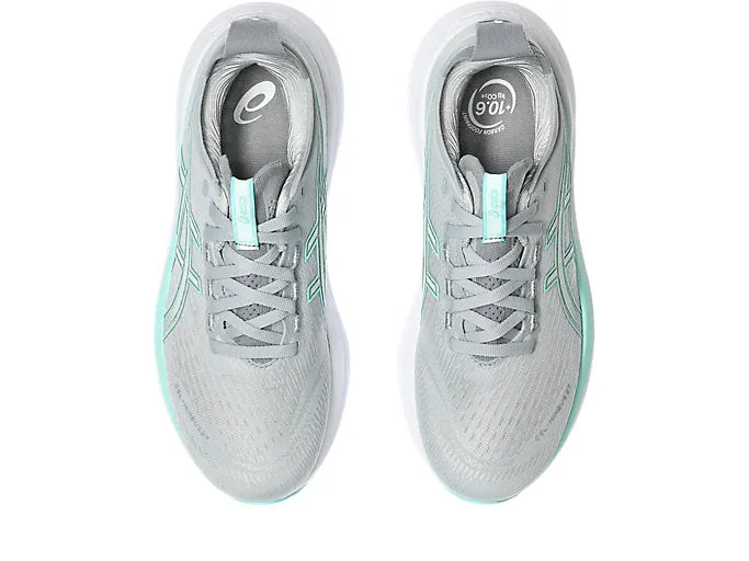 Asics Gel Nimbus 27 (D Width) - Piedmont Grey/ Illuminate Mint (Womens)