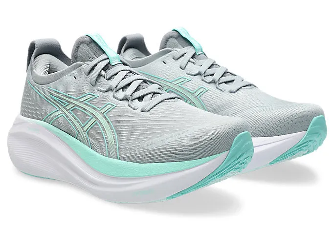 Asics Gel Nimbus 27 (D Width) - Piedmont Grey/ Illuminate Mint (Womens)