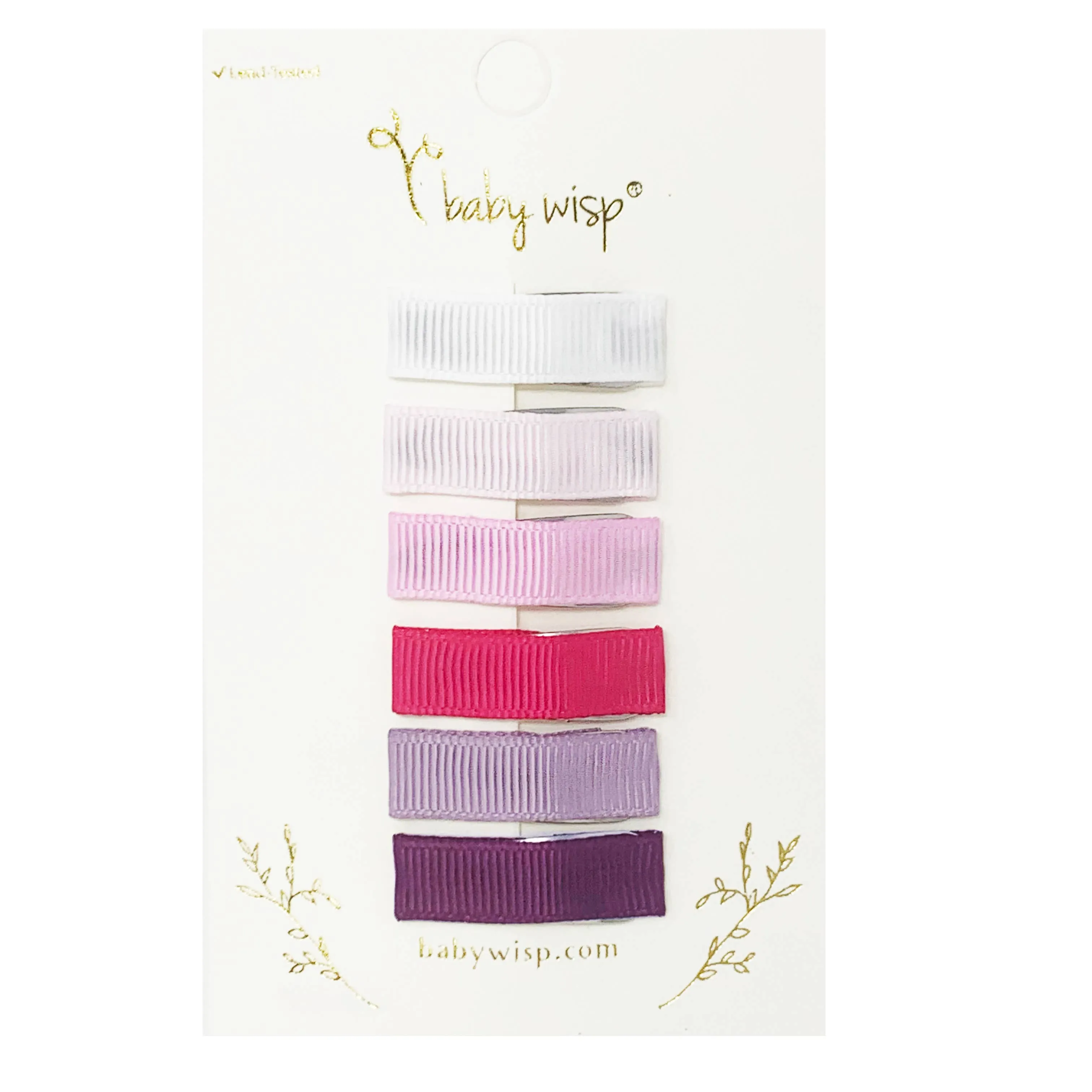 Baby Wisp - 6 Small Snap Ribbon Hair Clips - Purple Tulips