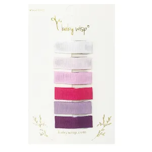 Baby Wisp - 6 Small Snap Ribbon Hair Clips - Purple Tulips