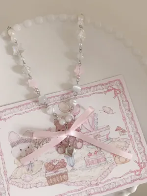 Ballet Heart Bow Star Beaded Necklace