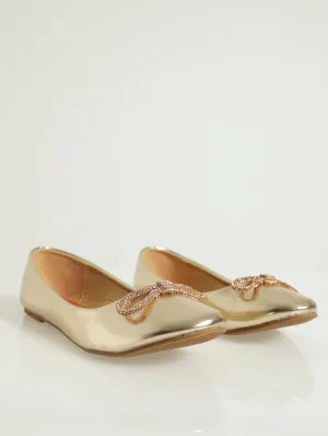Ballet Pump With Embellished Bow - Gold