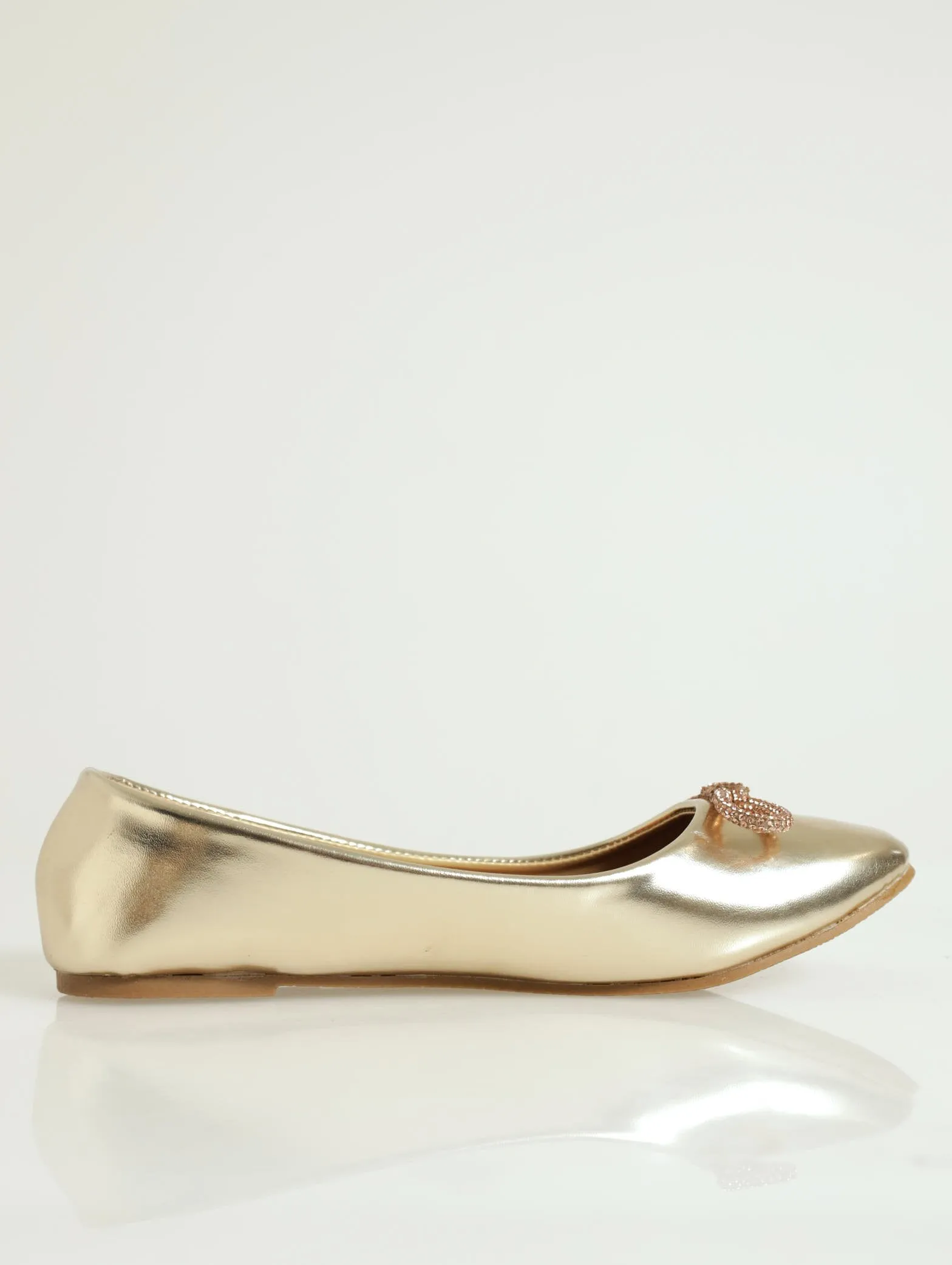 Ballet Pump With Embellished Bow - Gold