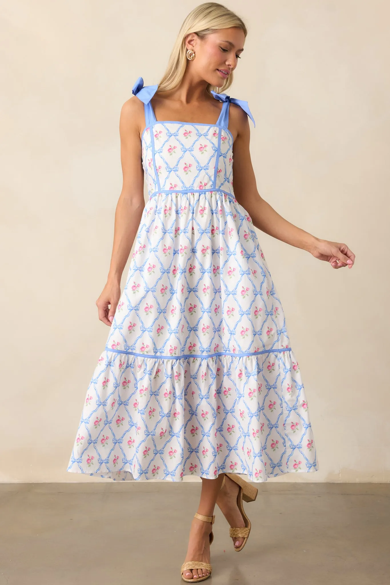 Ballet Recital Cotton Blue Bow Midi Dress