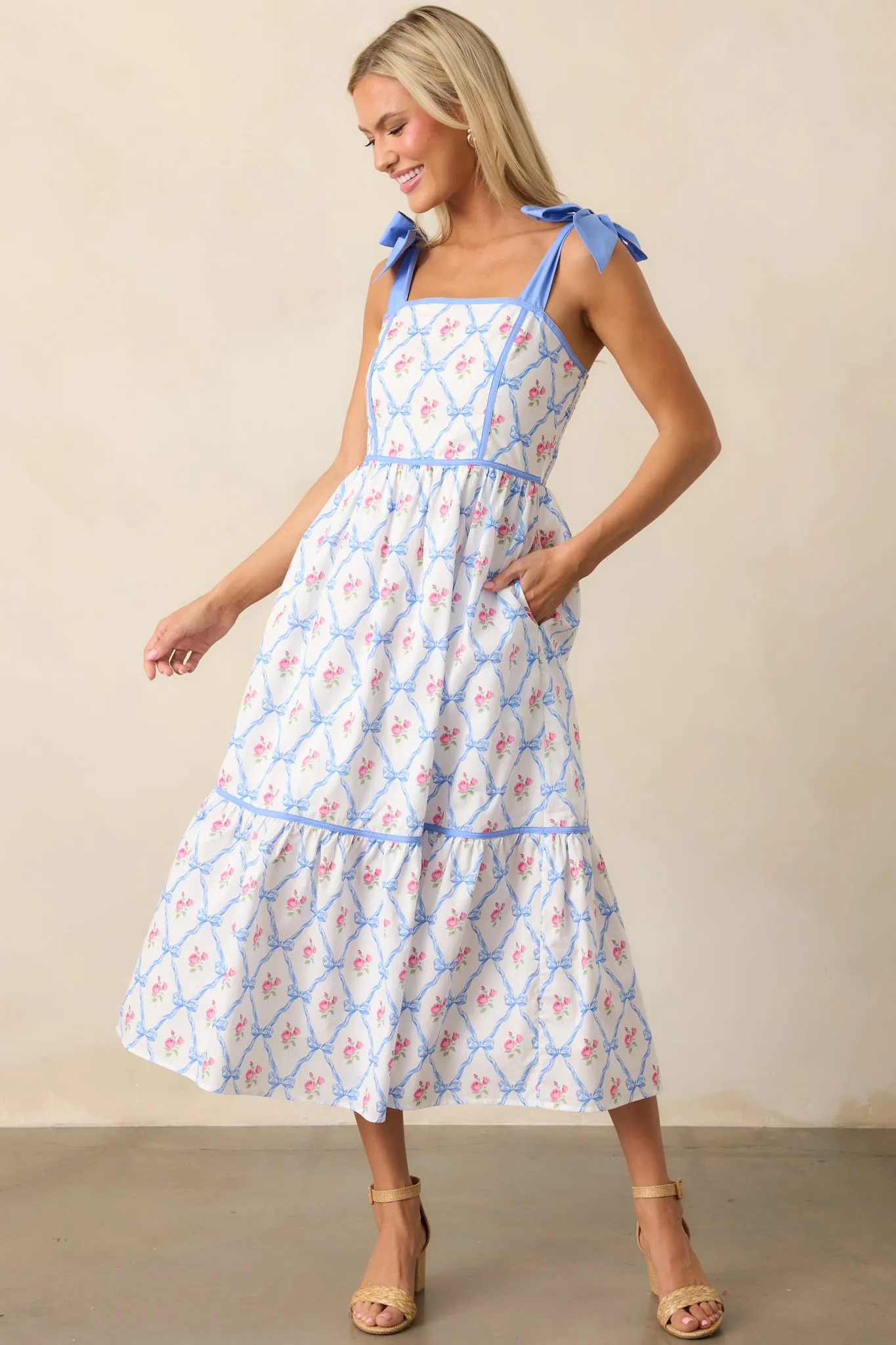 Ballet Recital Cotton Blue Bow Midi Dress