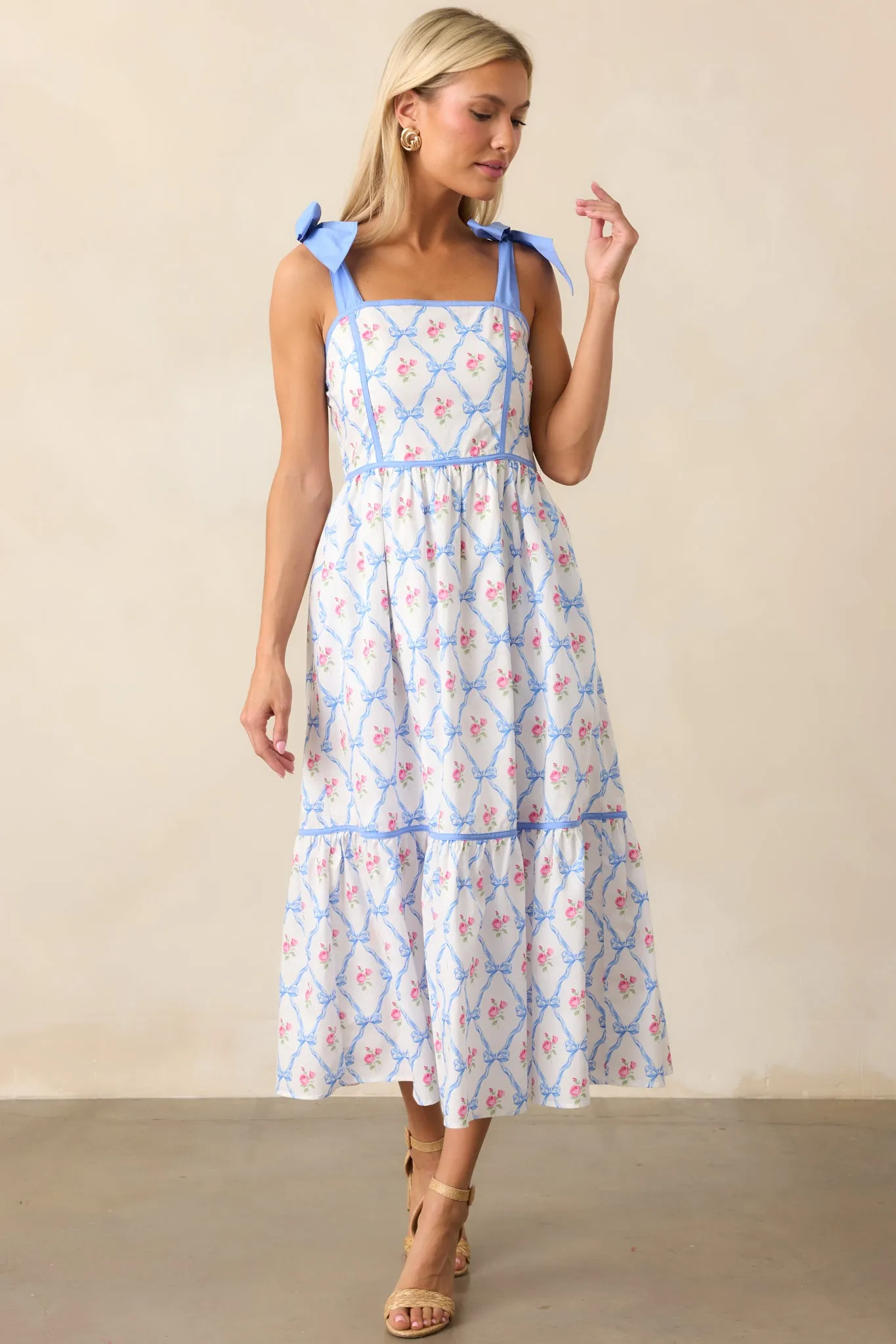 Ballet Recital Cotton Blue Bow Midi Dress