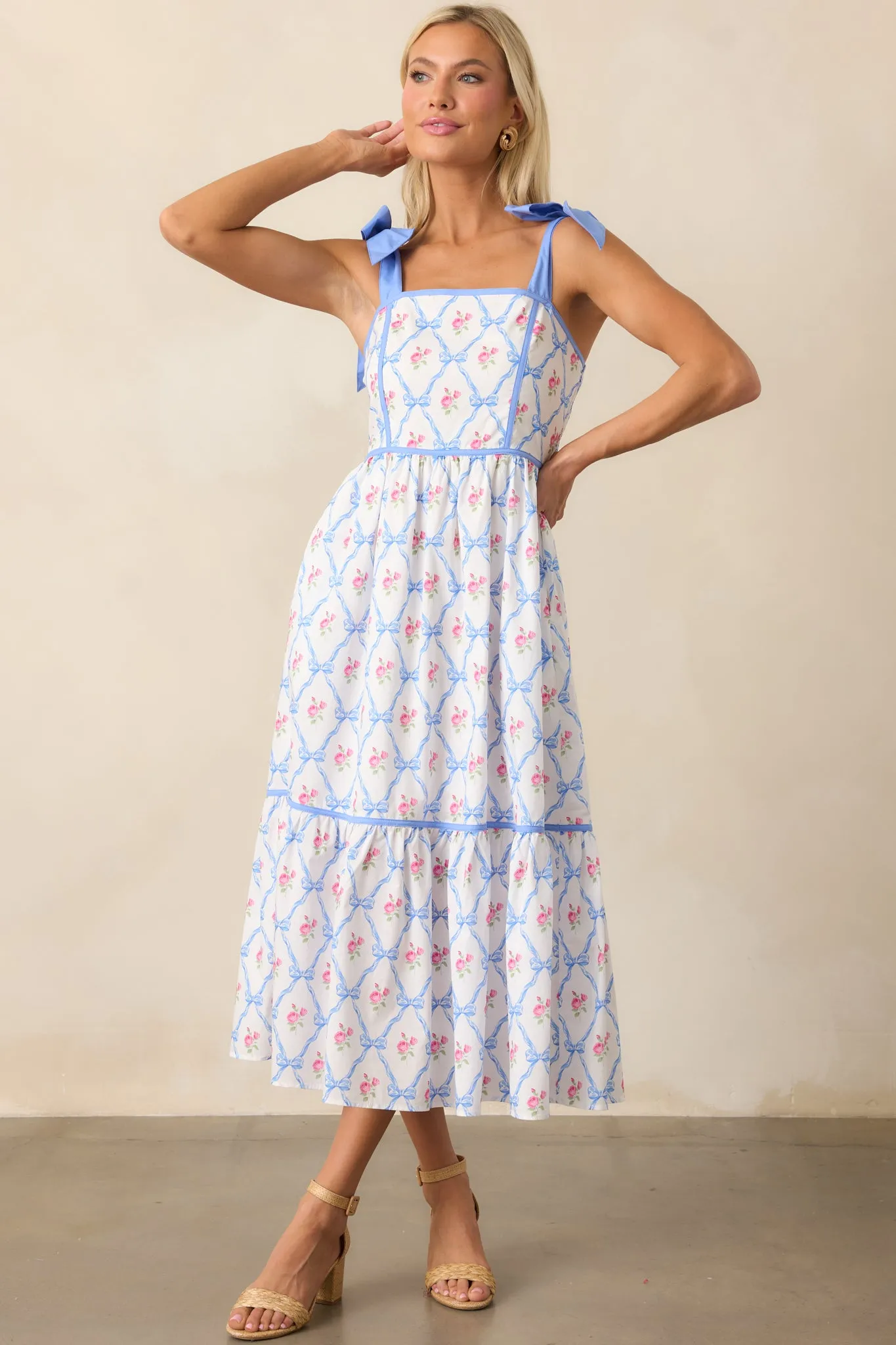 Ballet Recital Cotton Blue Bow Midi Dress