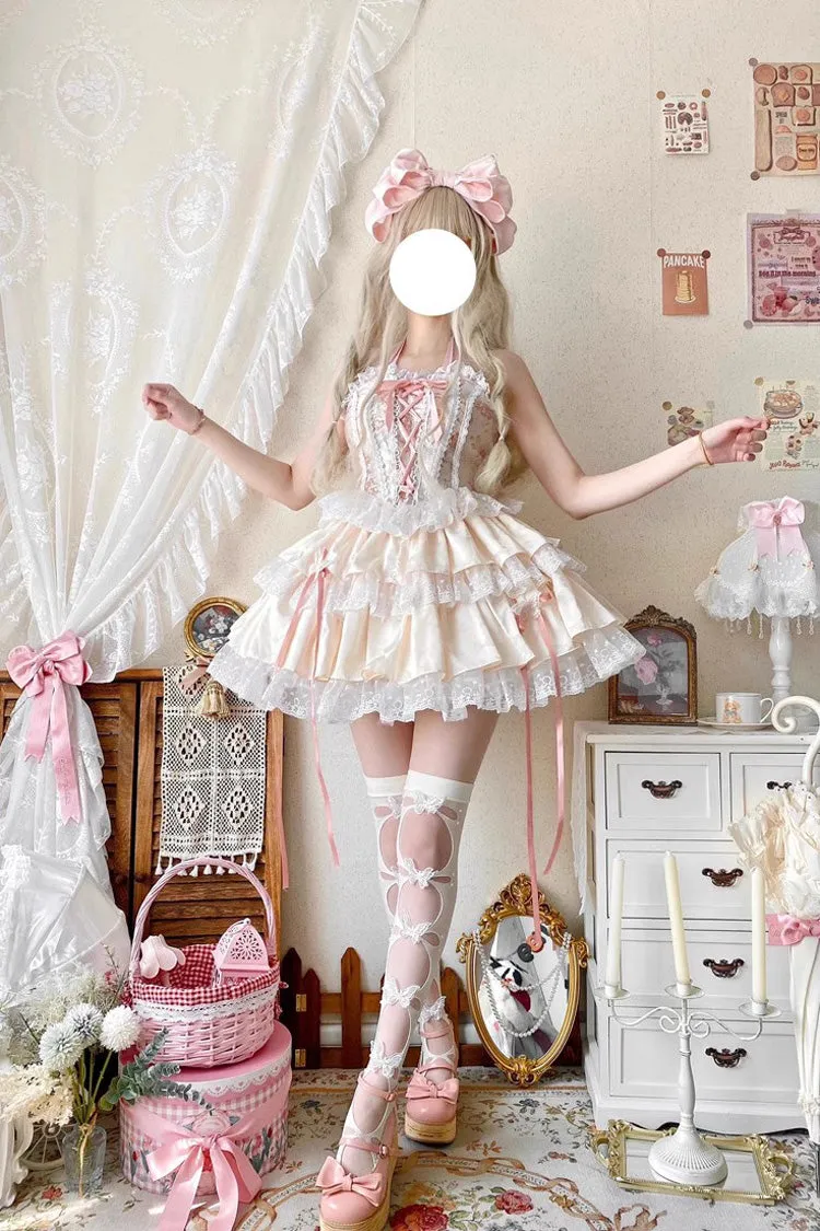 Ballet Style Fishbone Lace Multi-layer Ruffle Bowknot Sweet Lolita Jsk Skirt Set 2 Colors