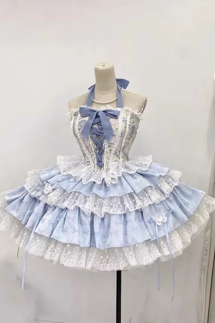 Ballet Style Fishbone Lace Multi-layer Ruffle Bowknot Sweet Lolita Jsk Skirt Set 2 Colors