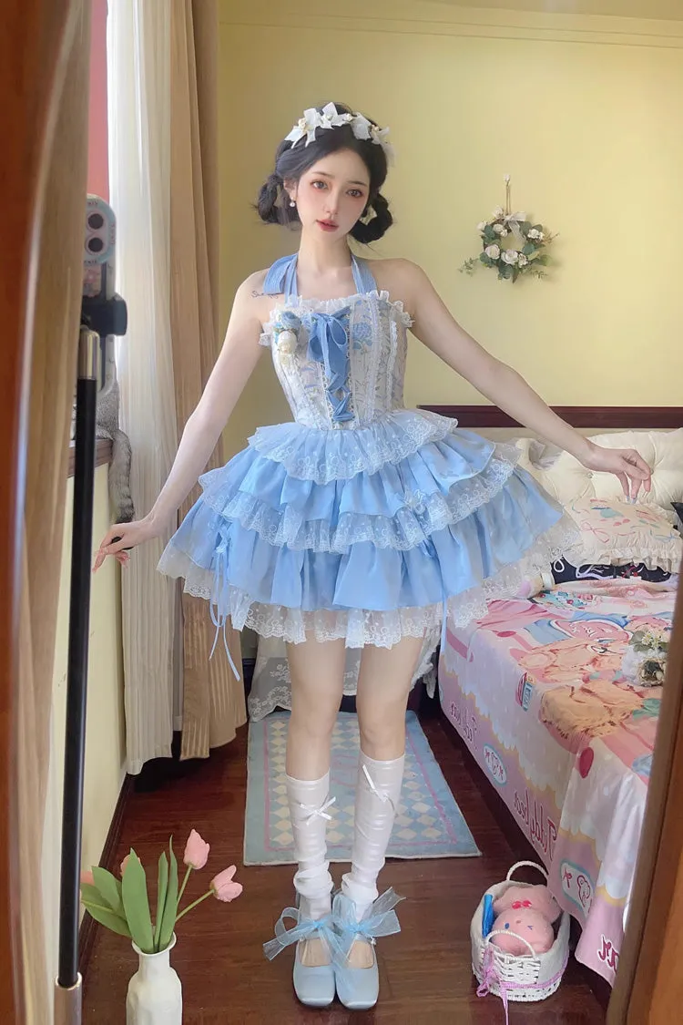 Ballet Style Fishbone Lace Multi-layer Ruffle Bowknot Sweet Lolita Jsk Skirt Set 2 Colors