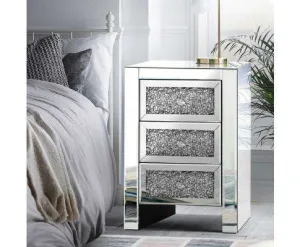 Bedside Table Nightstand Side End Tables Storage 3 Drawers Mirrored Glass Furniture