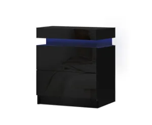 Bedside Tables Side Table Drawers RGB LED High Gloss Nightstand Black