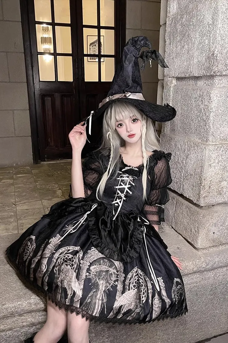 Black Eternal Night Print Ballet Lace-Up Gothic Punk Lolita Jsk Dress