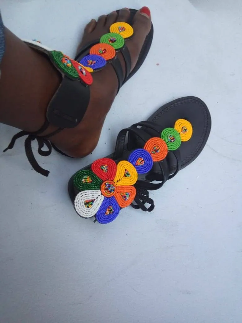 CUSTOMIZED African beaded sandals, summer sandals, Christmas gift for her,mom gift,beach sandals, leather sandals, gladiators sandals