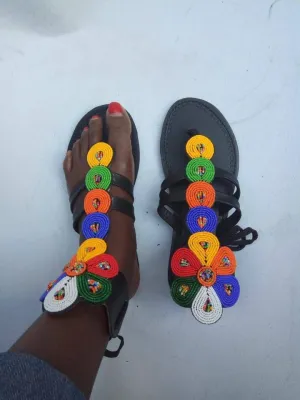 CUSTOMIZED African beaded sandals, summer sandals, Christmas gift for her,mom gift,beach sandals, leather sandals, gladiators sandals