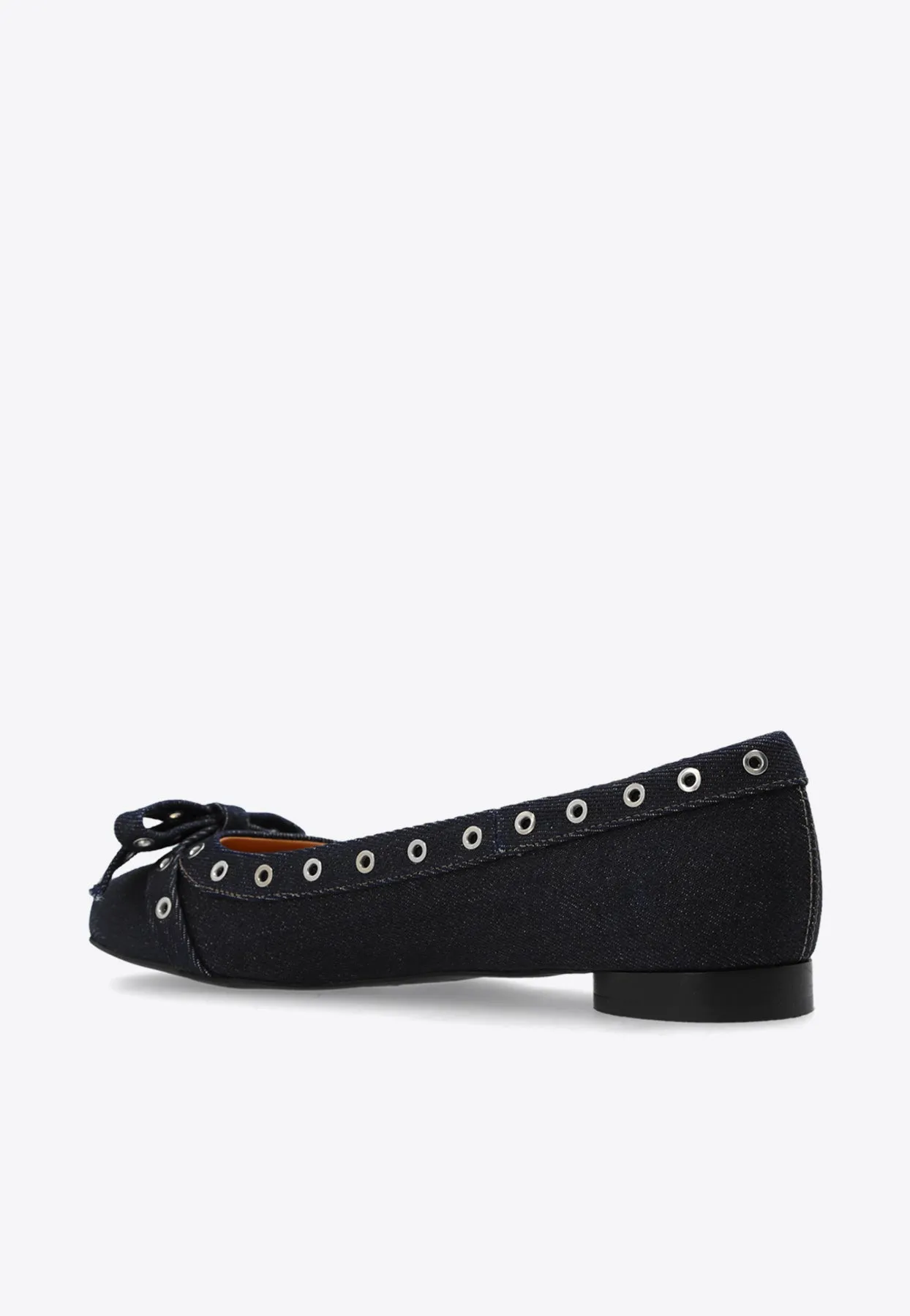 Eyelet Bow Denim Ballet Flats