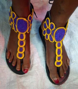 Gladiator African Beaded Sandals/Authentic Maasai-Style Leather Flip-Flops Women/Boho Beach Sandals/Comfortable Summer Sandal African Gifts