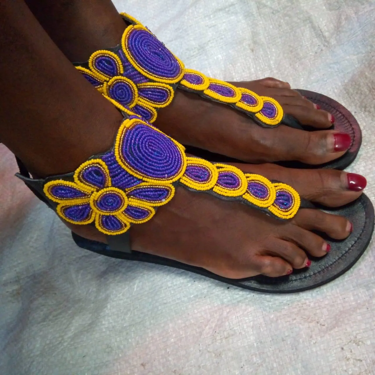 Gladiator African Beaded Sandals/Authentic Maasai-Style Leather Flip-Flops Women/Boho Beach Sandals/Comfortable Summer Sandal African Gifts
