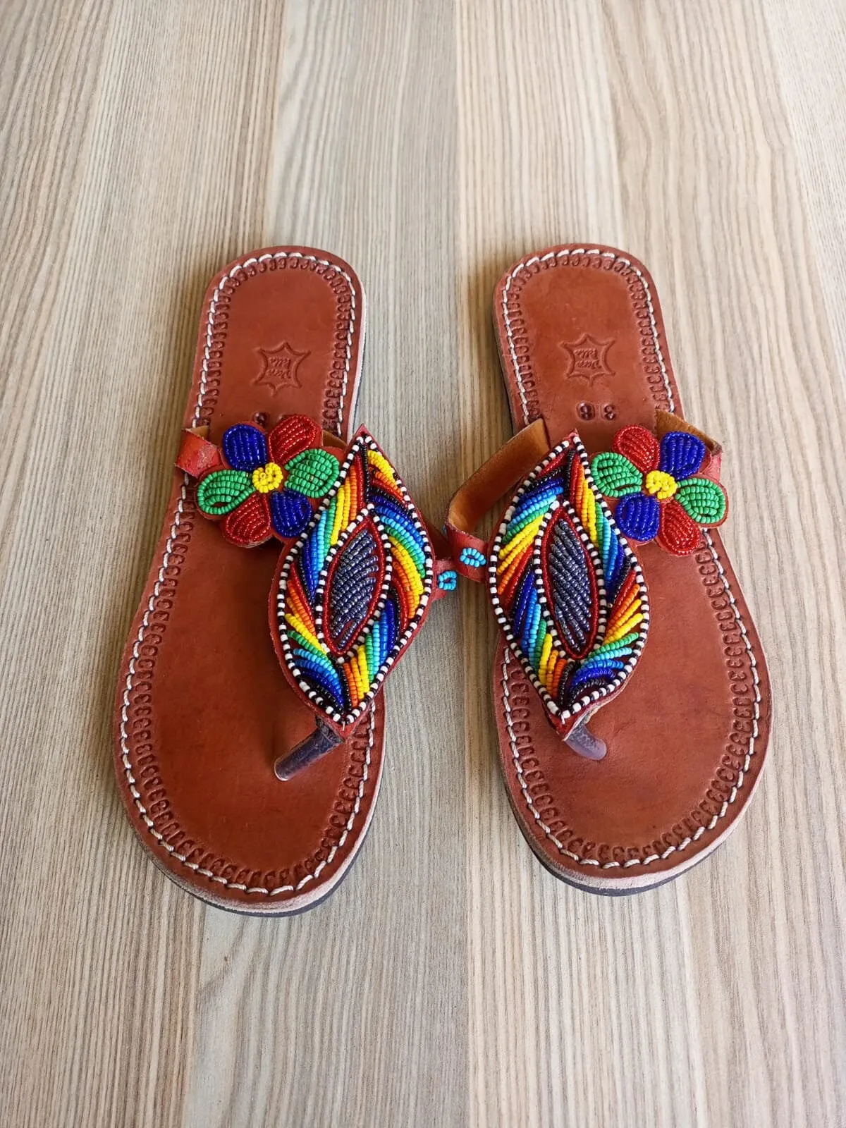 Handmade African Beaded Sandals/Authentic Maasai-Style Leather Flip-Flops Women/Boho Beach Sandals/Comfortable Summer Sandal African Gifts