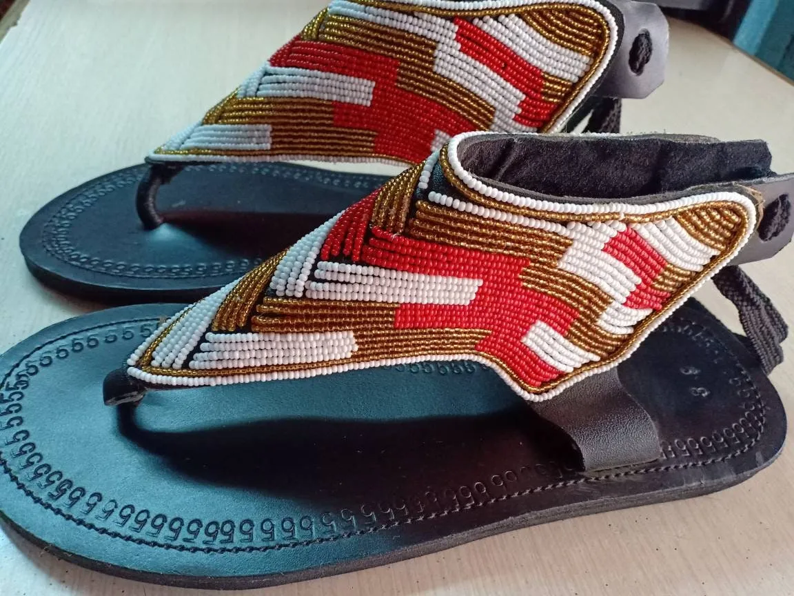 Handmade African Beaded Sandals/Authentic Maasai-Style Leather Flip-Flops Women/Boho Beach Sandals/Comfortable Summer Sandal African Gifts