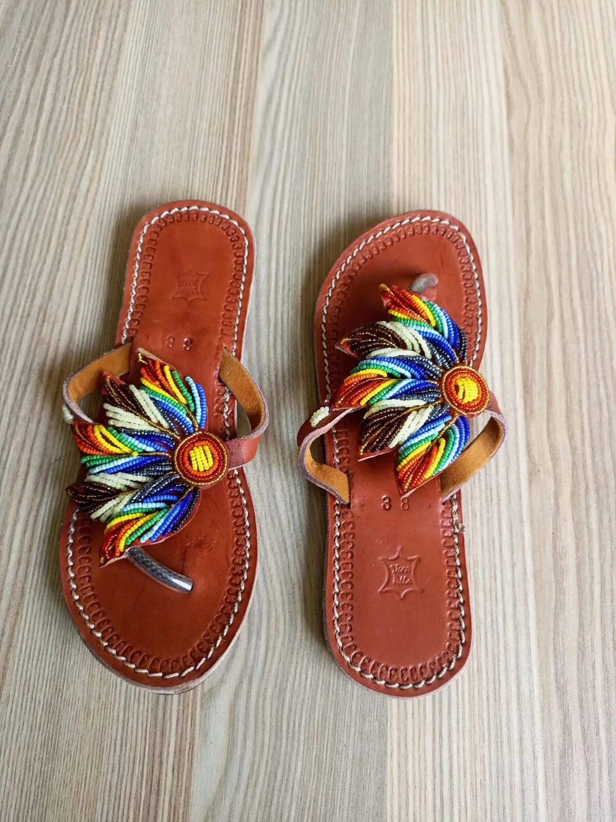 Handmade African Beaded Sandals/Authentic Maasai-Style Leather Flip-Flops Women/Boho Beach Sandals/Comfortable Summer Sandal African Gifts