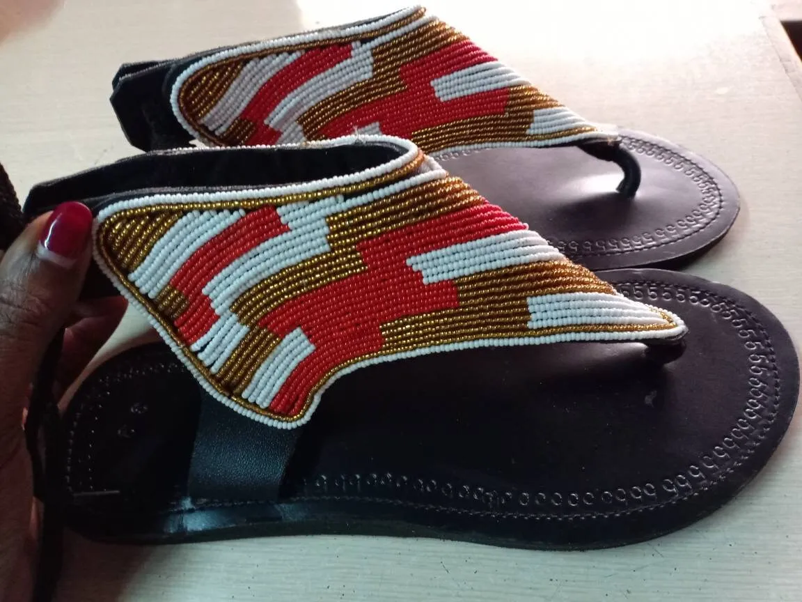 Handmade African Beaded Sandals/Authentic Maasai-Style Leather Flip-Flops Women/Boho Beach Sandals/Comfortable Summer Sandal African Gifts