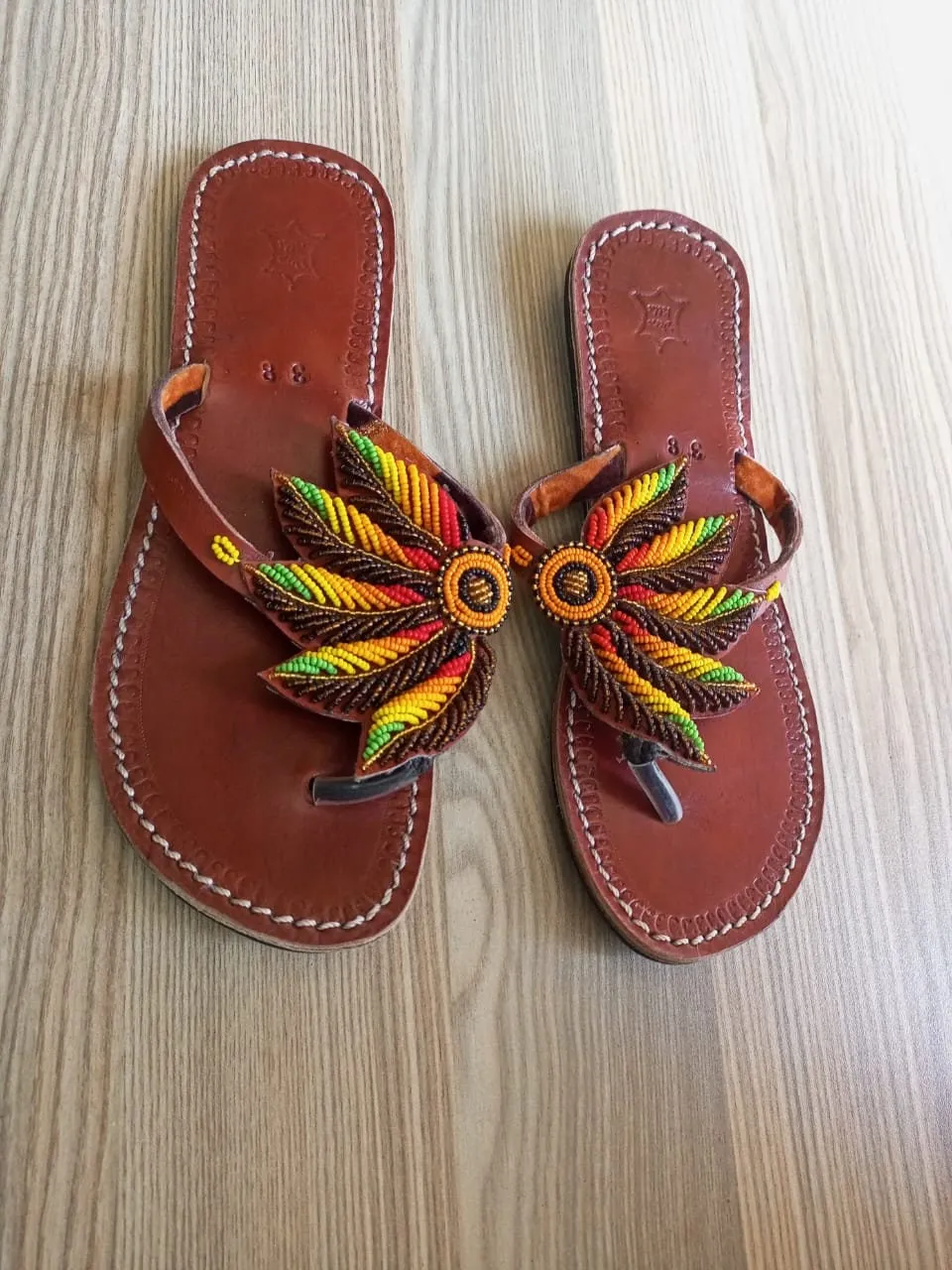 Handmade African Beaded Sandals/Authentic Maasai-Style Leather Flip-Flops Women/Boho Beach Sandals/Comfortable Summer Sandal African Gifts