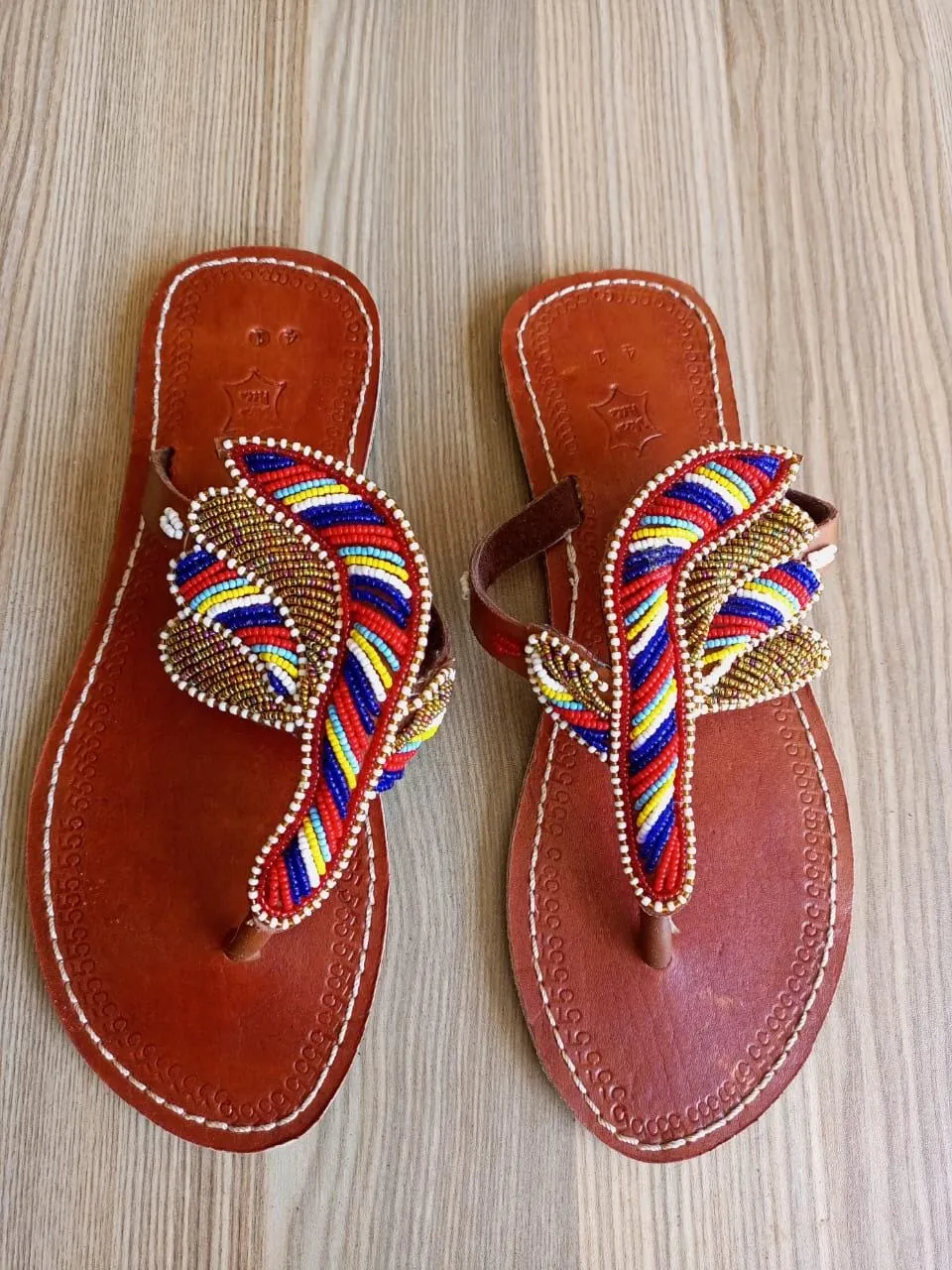 Handmade African Beaded Sandals/Authentic Maasai-Style Leather Flip-Flops Women/Boho Beach Sandals/Comfortable Summer Sandal African Gifts