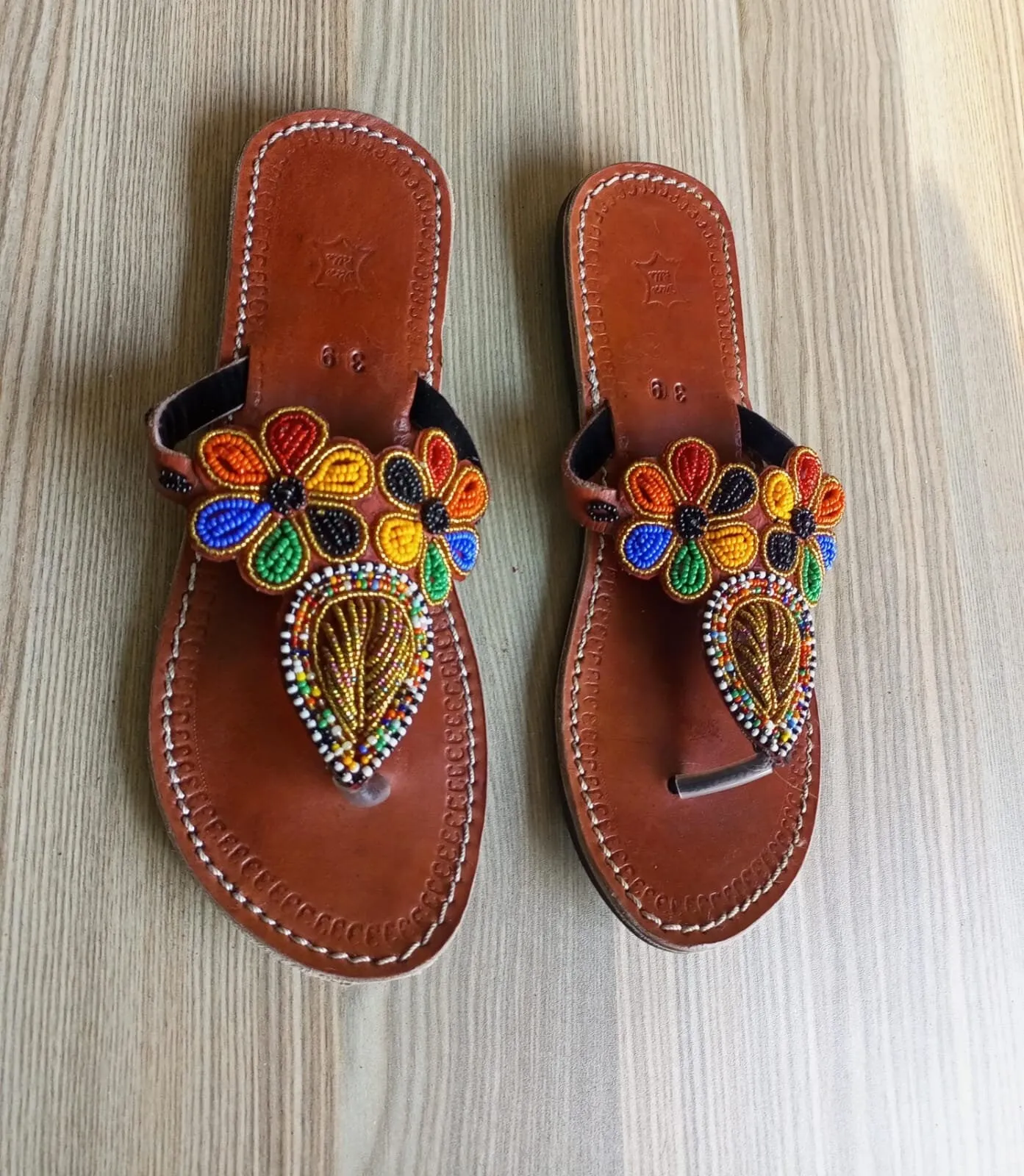 Handmade African Beaded Sandals/Authentic Maasai-Style Leather Flip-Flops Women/Boho Beach Sandals/Comfortable Summer Sandal African Gifts