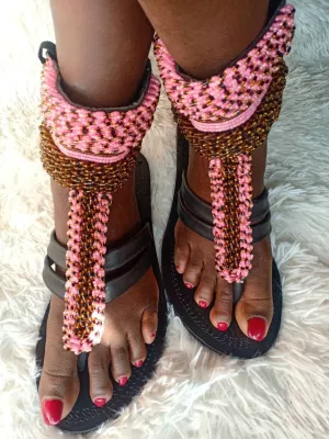 Handmade African Beaded Sandals/Authentic Maasai-Style Leather Flip-Flops Women/Boho Beach Sandals/Comfortable Summer Sandal African Gifts