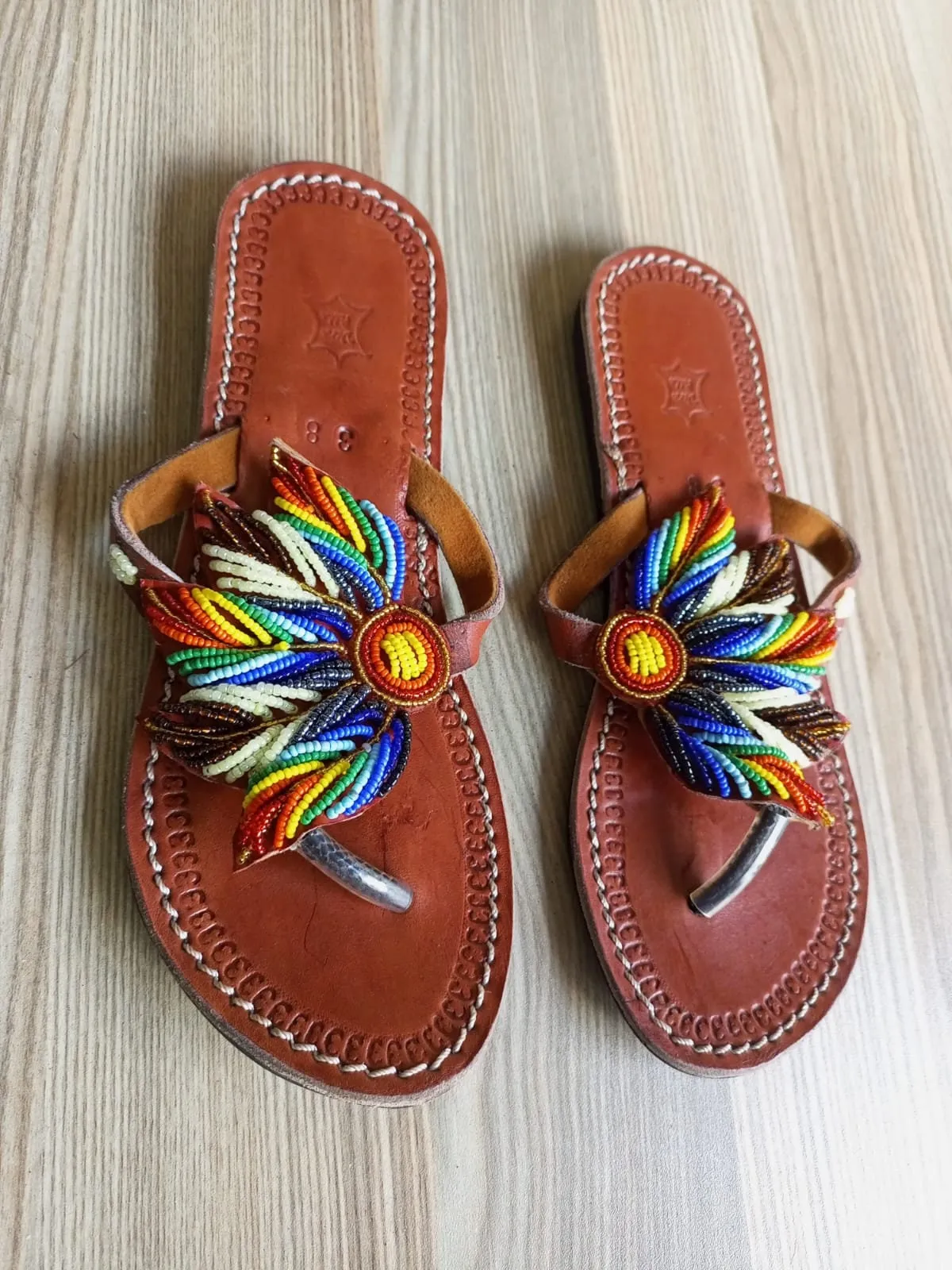 Handmade African Beaded Sandals/Authentic Maasai-Style Leather Flip-Flops Women/Boho Beach Sandals/Comfortable Summer Sandal African Gifts