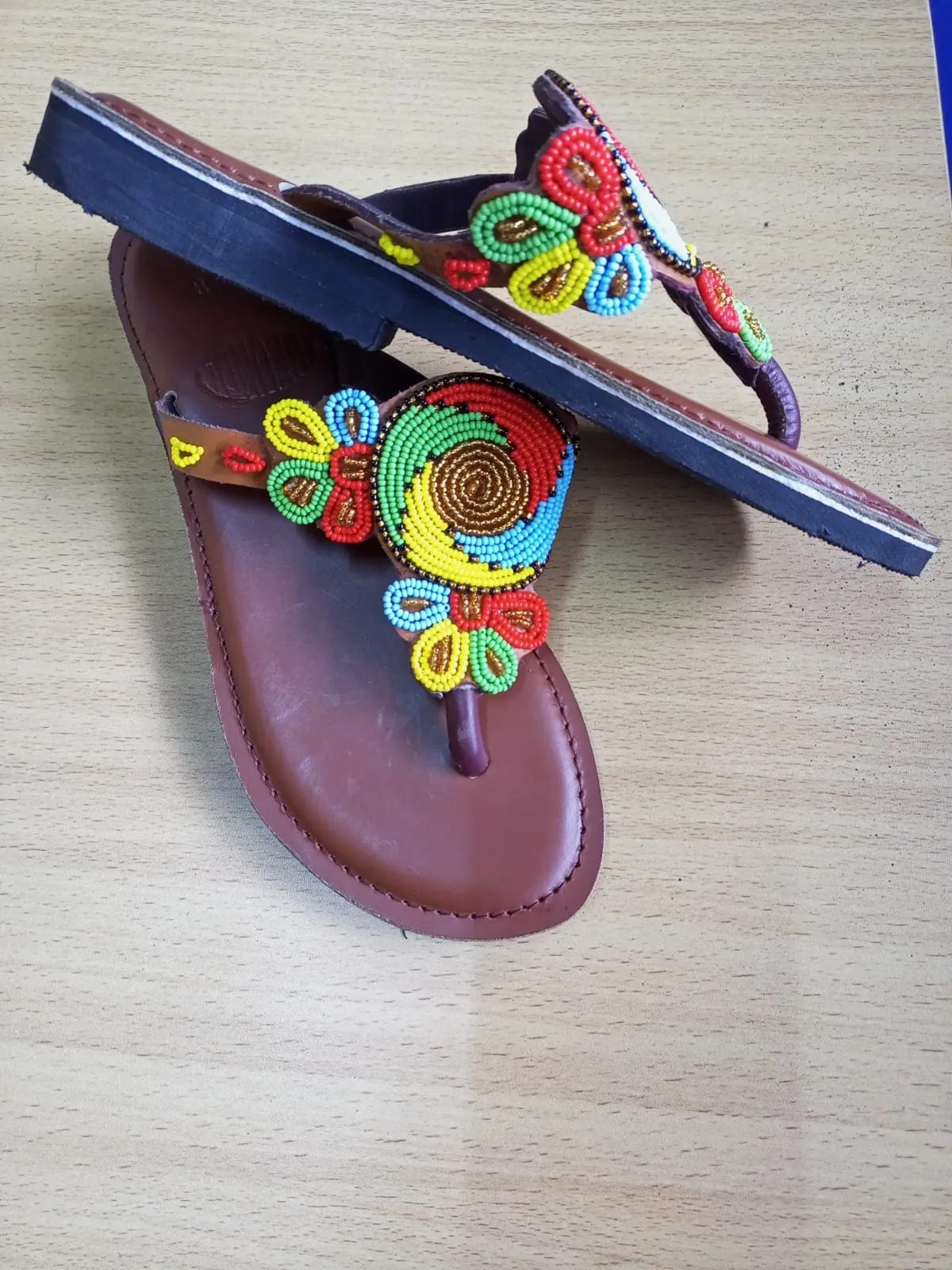 Handmade African Beaded Sandals/Authentic Maasai-Style Leather Flip-Flops Women/Boho Beach Sandals/Comfortable Summer Sandal African Gifts