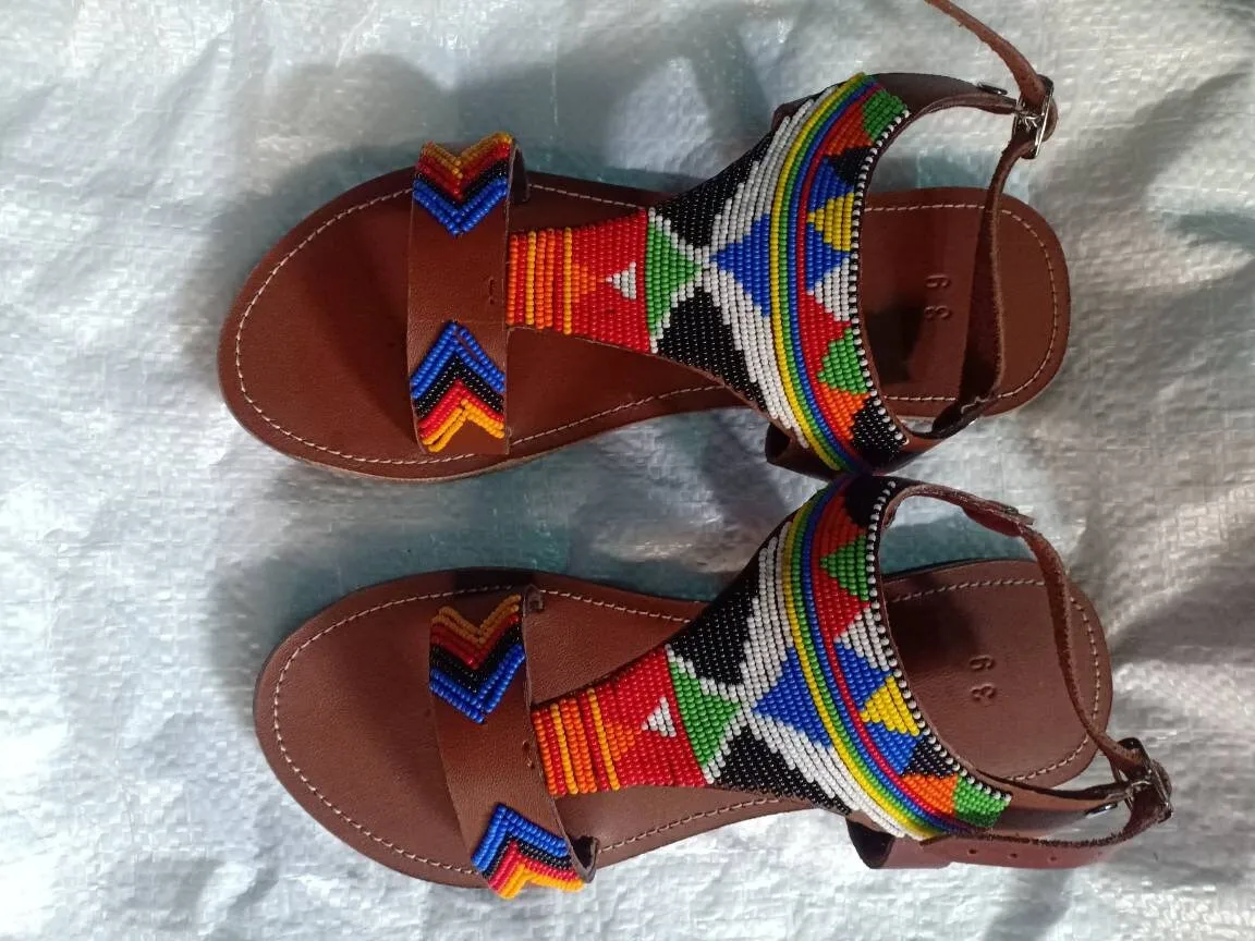 Handmade African Beaded Sandals/Authentic Maasai-Style Leather Flip-Flops Women/Boho Beach Sandals/Comfortable Summer Sandal African Gifts
