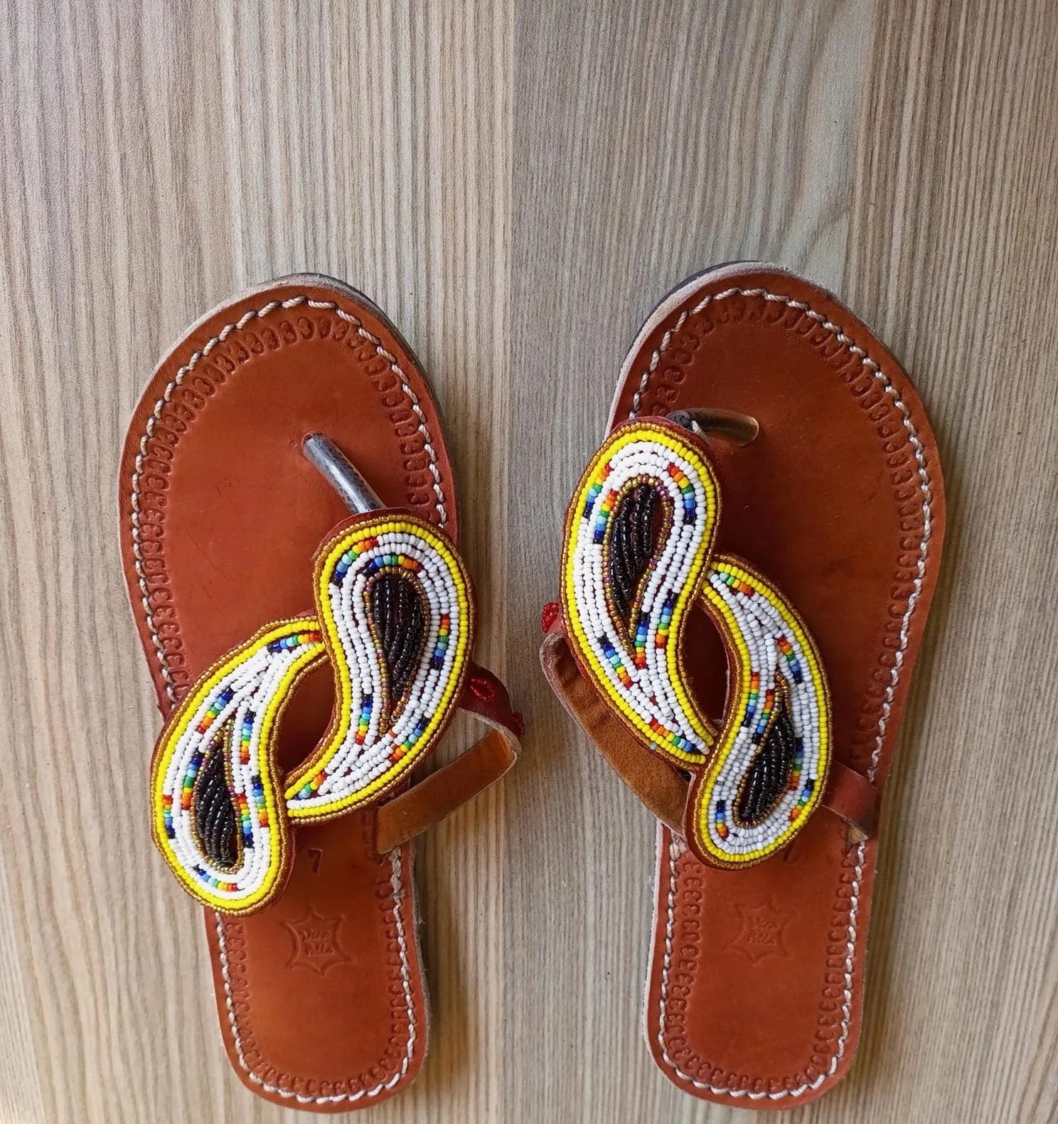 Handmade African Beaded Sandals/Authentic Maasai-Style Leather Flip-Flops Women/Boho Beach Sandals/Comfortable Summer Sandal African Gifts