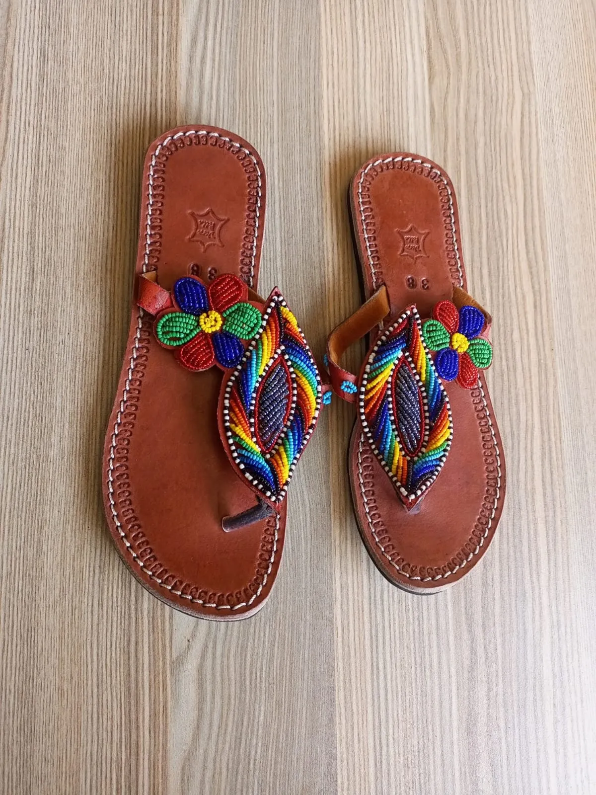 Handmade African Beaded Sandals/Authentic Maasai-Style Leather Flip-Flops Women/Boho Beach Sandals/Comfortable Summer Sandal African Gifts