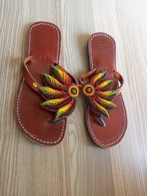 Handmade African Beaded Sandals/Authentic Maasai-Style Leather Flip-Flops Women/Boho Beach Sandals/Comfortable Summer Sandal African Gifts