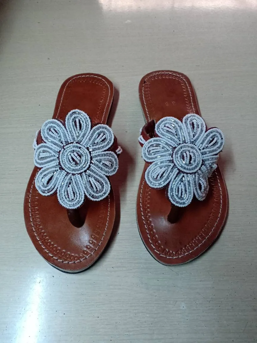 Handmade African Beaded Sandals/Authentic Maasai-Style Leather Flip-Flops Women/Boho Beach Sandals/Comfortable Summer Sandal African Gifts